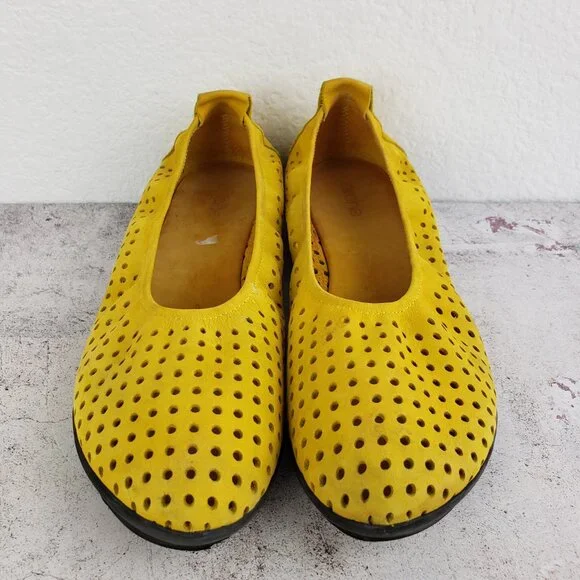 Arche Lilly Perforated Ballet Flats Comfort Shoes Curry Yellow Nubuck Leather 40